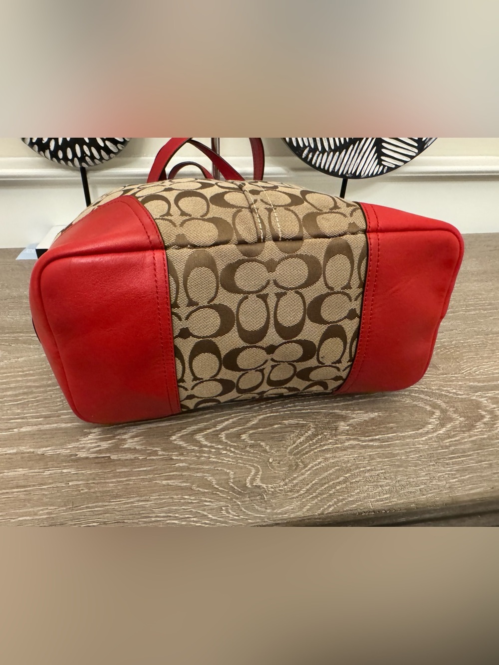 Coach Signature Canvas Shoulder Bag with Red Leather Accents. Missing hang tag - Picture 8 of 12